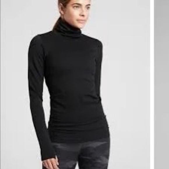 Athleta Flurry Blizzard Rib Turtleneck Shirt Long Sleeve Top  Black Sz M - Picture 2 of 11